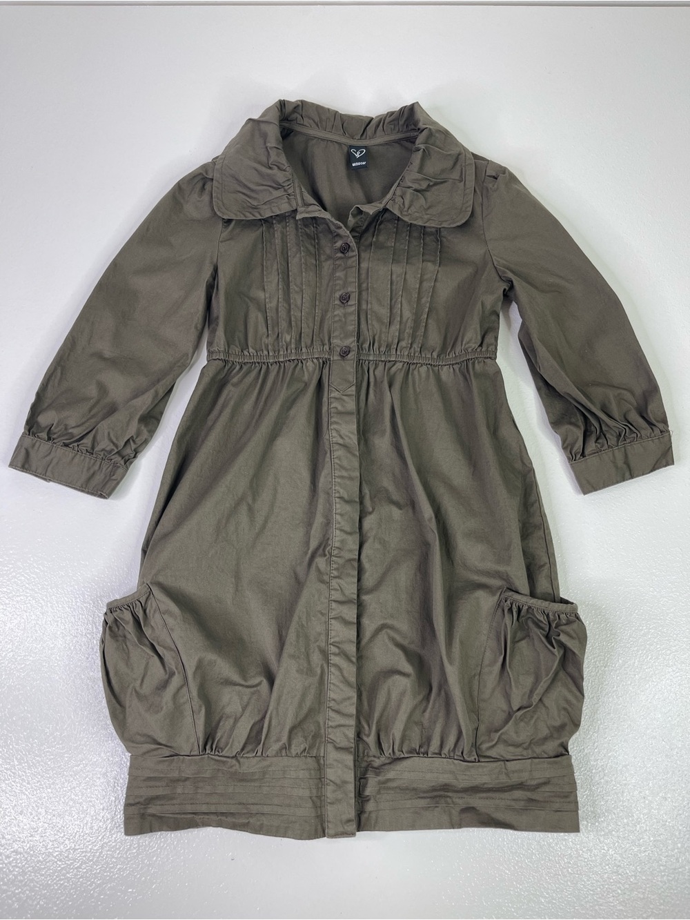 Windsor Olive Green Utility Button-Front Dress with Bubble Hem - Size XS